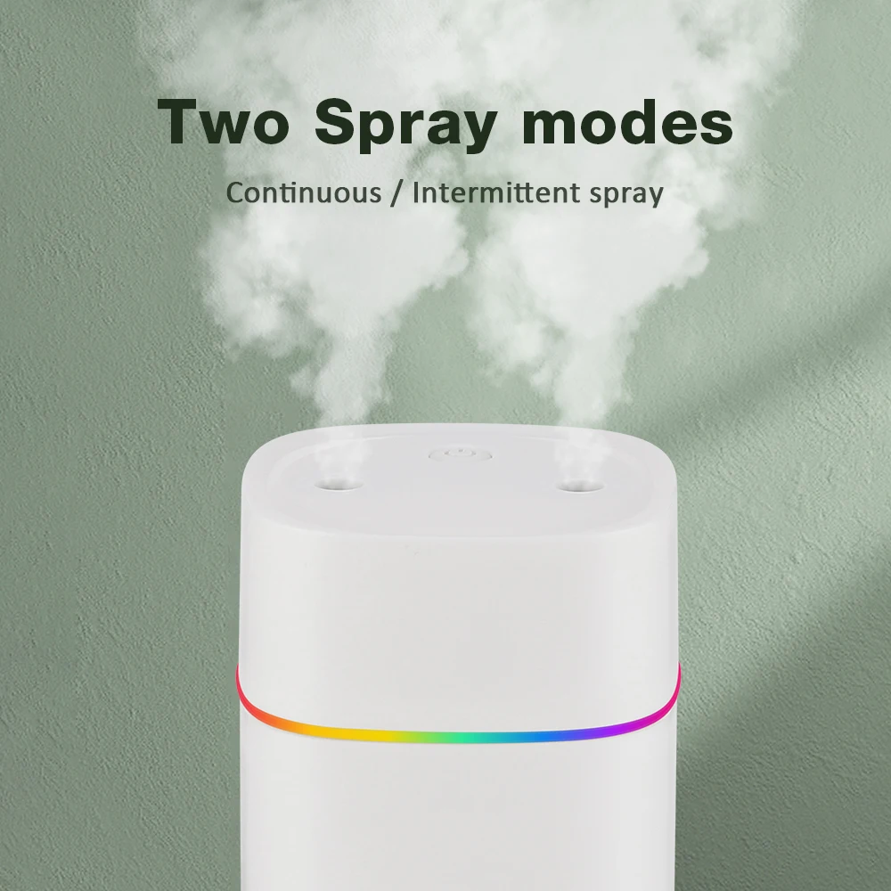 600ML Air Humidifier Double Spray Port Essential Oil Aromatherapy Diffuser Mute Atomizer Colorful Lights For Home Office Car thumbnail 2