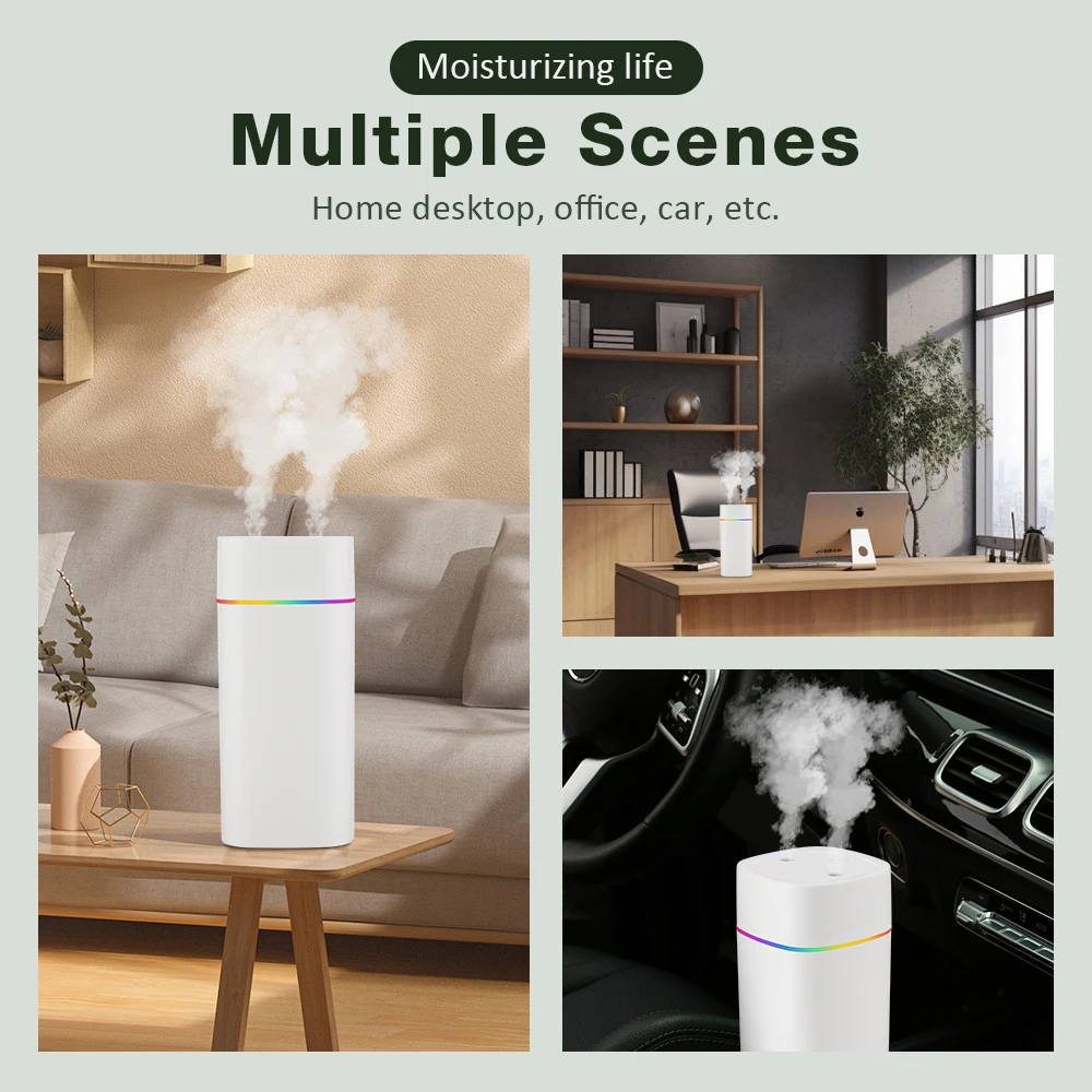 600ML Air Humidifier Double Spray Port Essential Oil Aromatherapy Diffuser Mute Atomizer Colorful Lights For Home Office Car thumbnail 5