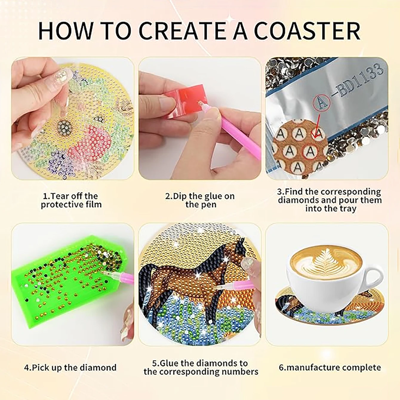 8 pieces/set animal horse pattern diamond painted coaster set with holder DIY coaster beginner coaster, craft supplies gift thumbnail 5