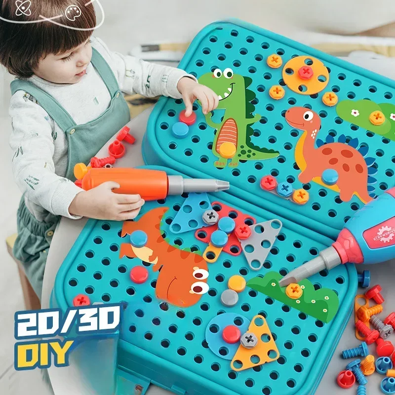 Children Toys Tool Set Electric Drill Screw Nut 3D Puzzle Toys Pretend Play Repair Tool Box Drilling Assembly Educational Toys thumbnail 2