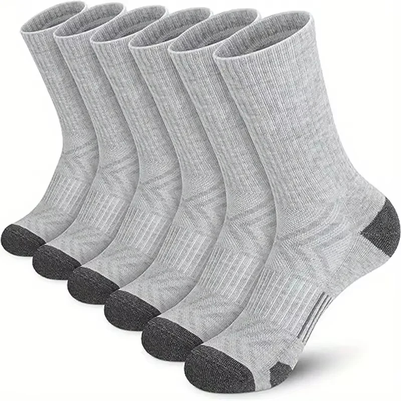 6 pairs Men's Solid Crew Socks Comfortable and breathable, the fabric is soft and warm, suitable for outdoor sports use thumbnail 3