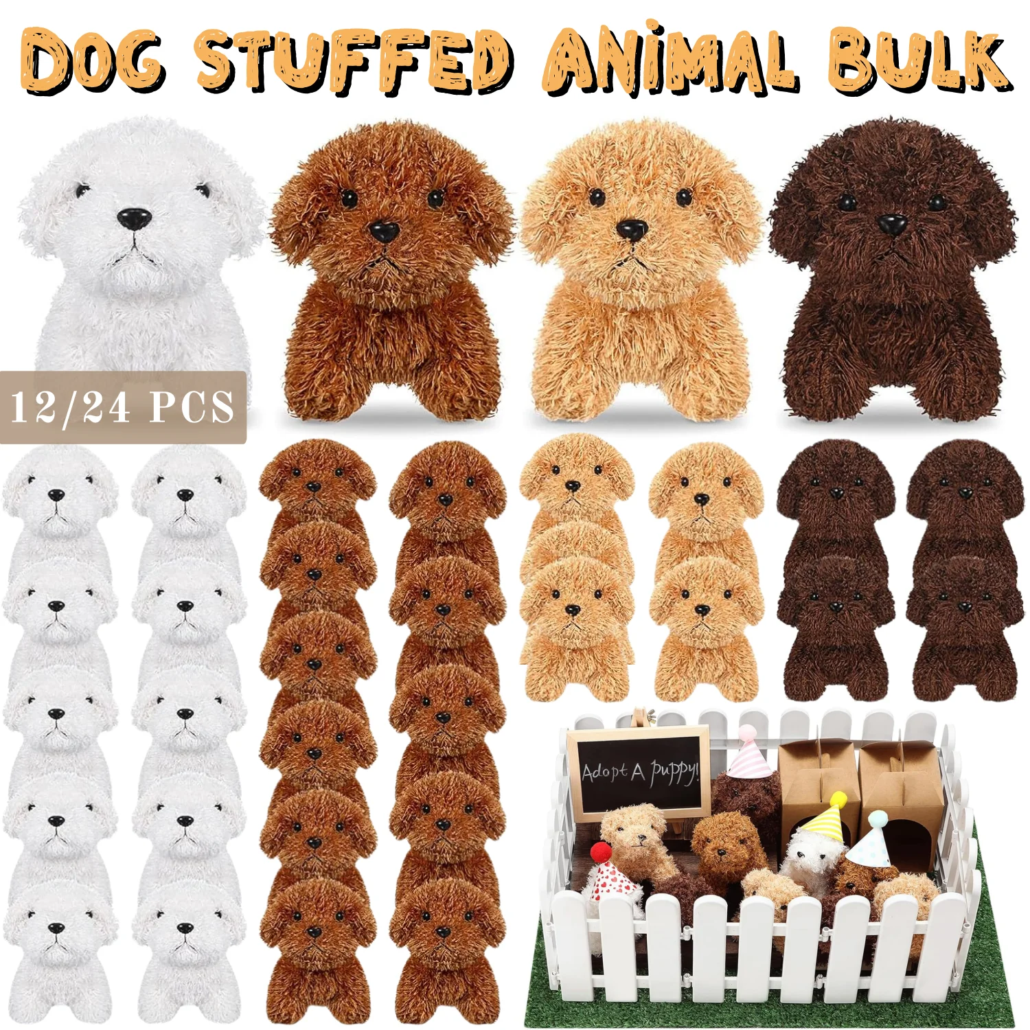 12-24PCS Teddy Dog Plush Toys Stuffed Puppy Dogs Soft Poodle Doll Animal Pet Toy for Adopt a Puppy Party Favors Birthday Gifts
