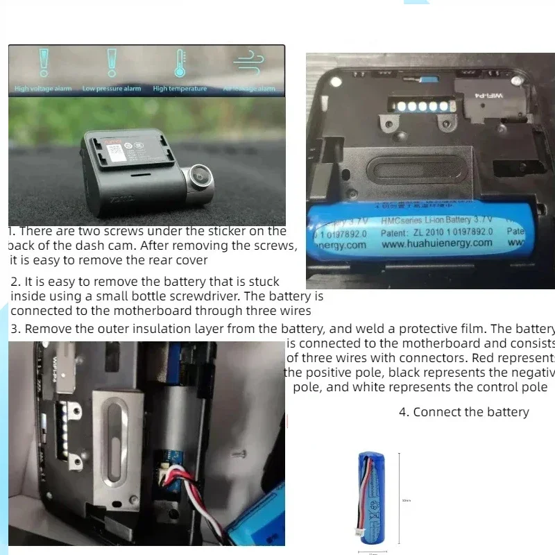 PURFIELD Original HMC1450 70mai Battery 3.7V 500mAh Lithium Battery Dash Cam Pro Car Video Recorder Replacement DVR Accessories thumbnail 4
