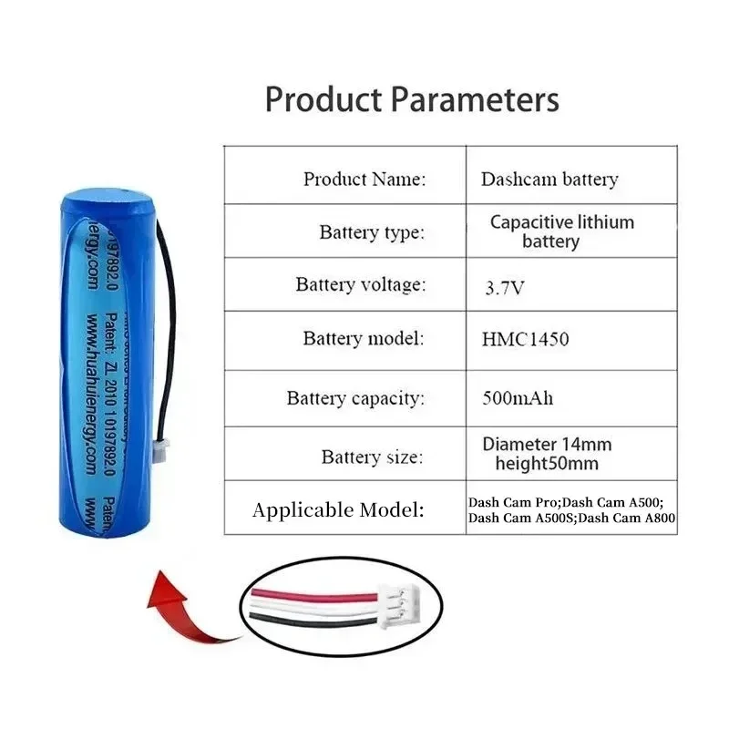 PURFIELD Original HMC1450 70mai Battery 3.7V 500mAh Lithium Battery Dash Cam Pro Car Video Recorder Replacement DVR Accessories thumbnail 6