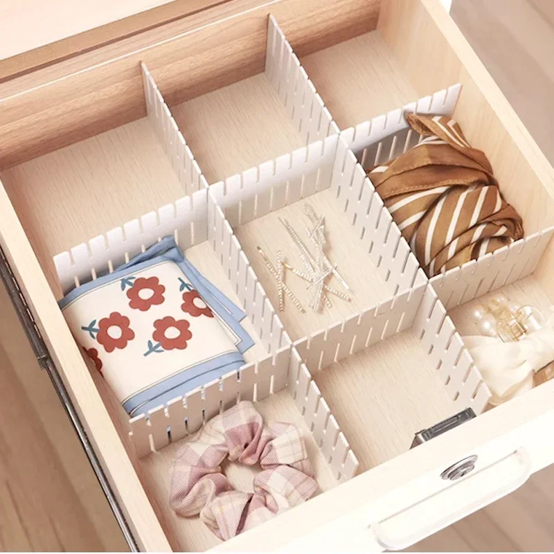 4/8 Pieces Adjustable Drawer Divider Partition Durable Storage Cosmetic Socks Underwear Drawer Clothes Organizer Cabinets thumbnail 2
