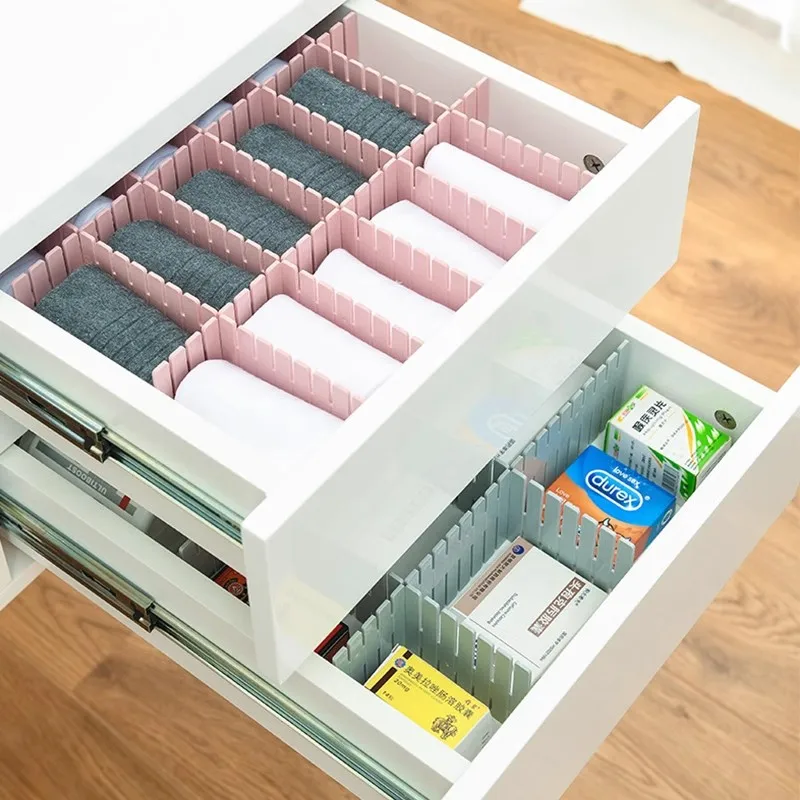 4/8 Pieces Adjustable Drawer Divider Partition Durable Storage Cosmetic Socks Underwear Drawer Clothes Organizer Cabinets thumbnail 4