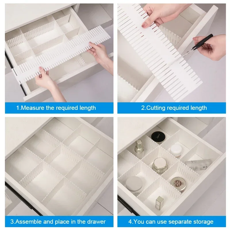 4/8 Pieces Adjustable Drawer Divider Partition Durable Storage Cosmetic Socks Underwear Drawer Clothes Organizer Cabinets thumbnail 3