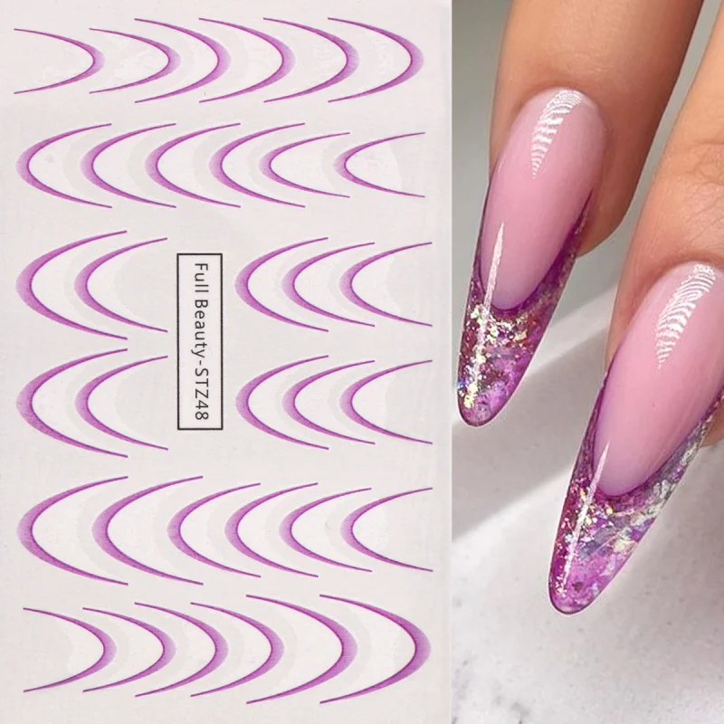 8pcs Gradient French Line Water Nail Stickers Set Colorful Stripe Ombre Designs Decals Guides for DIY Decoration Stencil Tools thumbnail 3