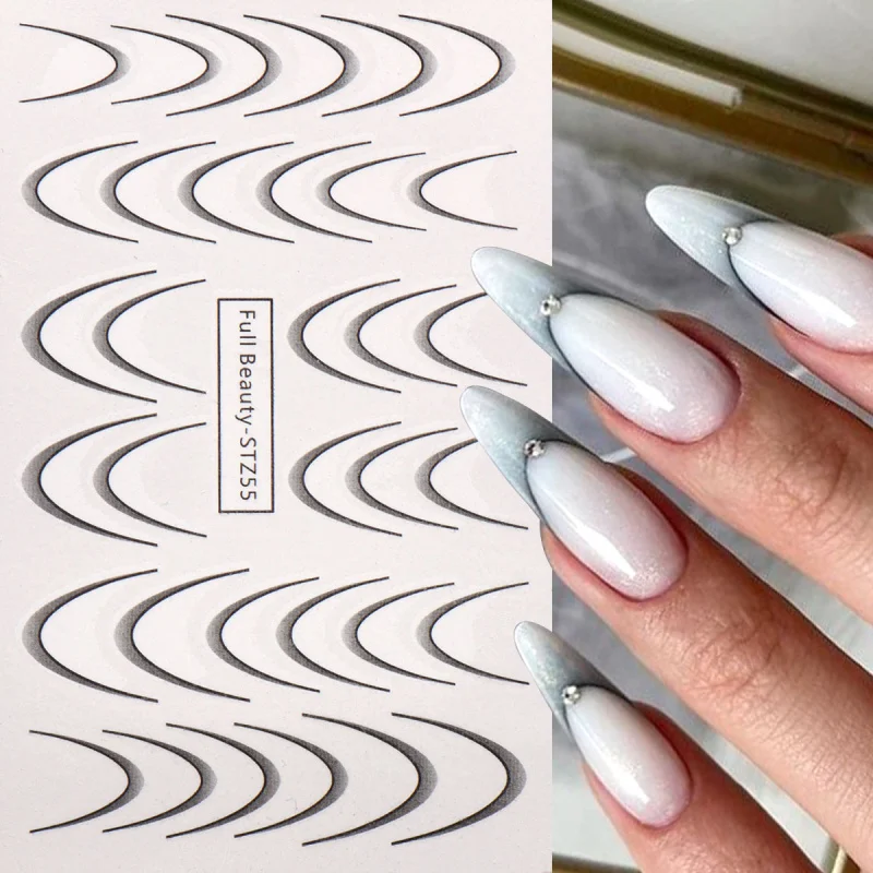 8pcs Gradient French Line Water Nail Stickers Set Colorful Stripe Ombre Designs Decals Guides for DIY Decoration Stencil Tools thumbnail 5
