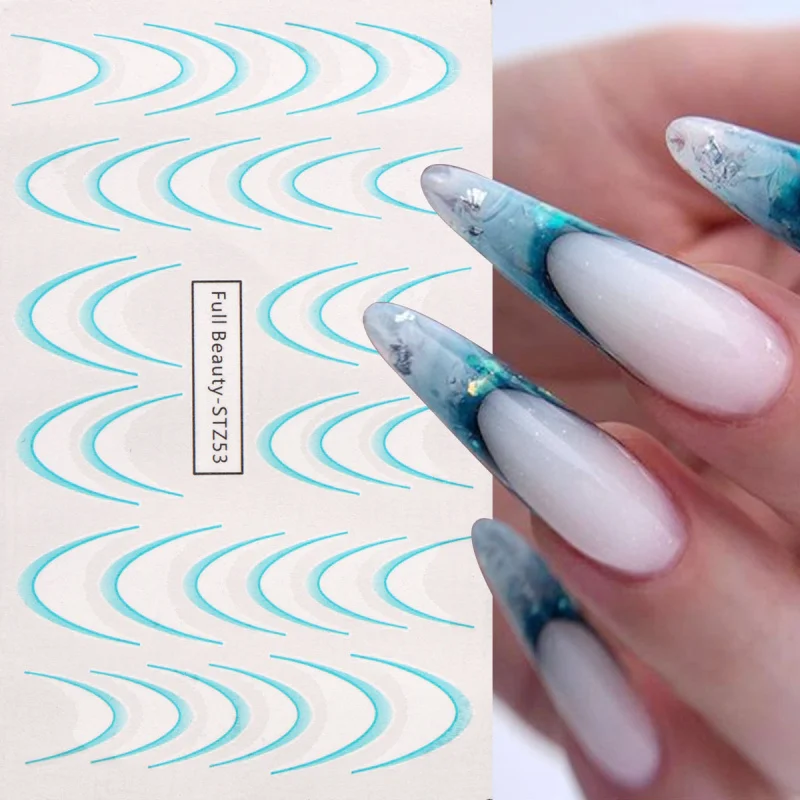 8pcs Gradient French Line Water Nail Stickers Set Colorful Stripe Ombre Designs Decals Guides for DIY Decoration Stencil Tools thumbnail 4