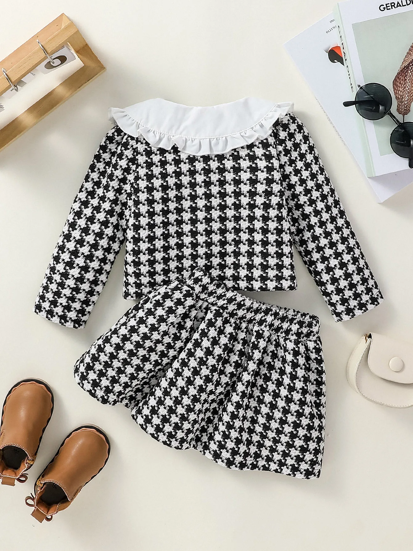 Baby Girls Spring Autumn Clothes Long Sleeve Plaid Jacket and Skirt  Fashion Korean Suit Kids Outfits Two Piece Skirt Set 6M-3Y thumbnail 2
