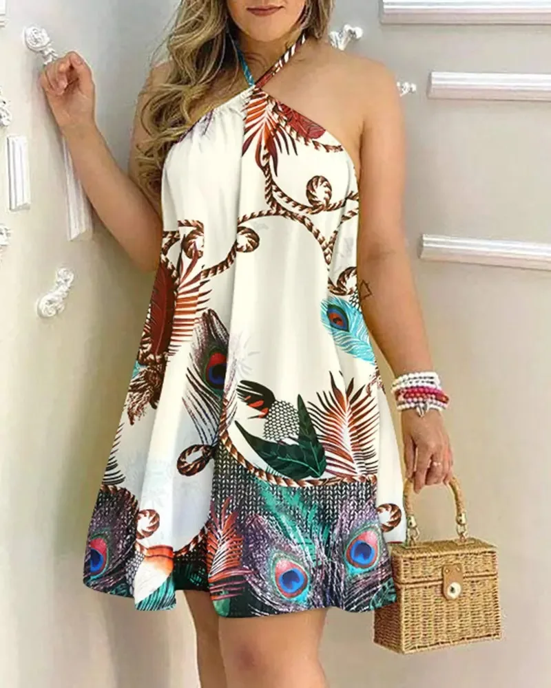 Floral Print Halter Neck Dress Boho Backless Halter Dress For Spring  Summer Women's Clothing thumbnail 2