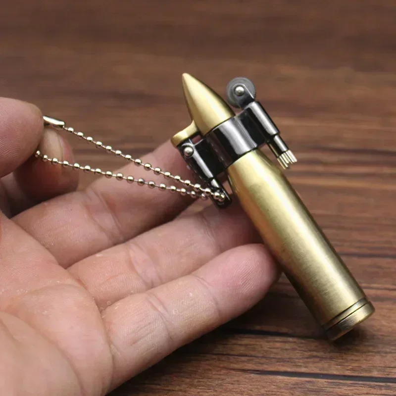 HOT Retro Bullet Grinding Wheel Kerosene Lighter Metal Keychain Outdoor Portable Cigar Cigarette Lighters Smoking Gifts For Men thumbnail 6