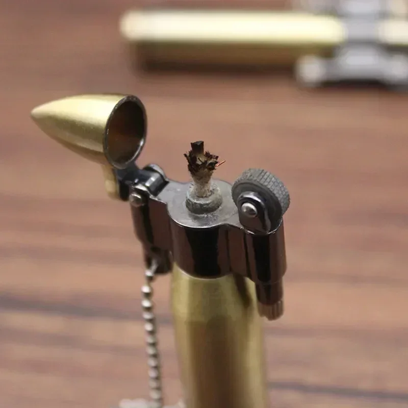 HOT Retro Bullet Grinding Wheel Kerosene Lighter Metal Keychain Outdoor Portable Cigar Cigarette Lighters Smoking Gifts For Men thumbnail 2
