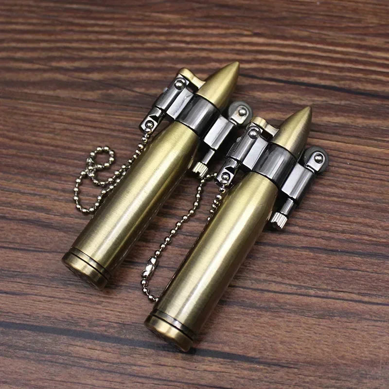 HOT Retro Bullet Grinding Wheel Kerosene Lighter Metal Keychain Outdoor Portable Cigar Cigarette Lighters Smoking Gifts For Men thumbnail 4