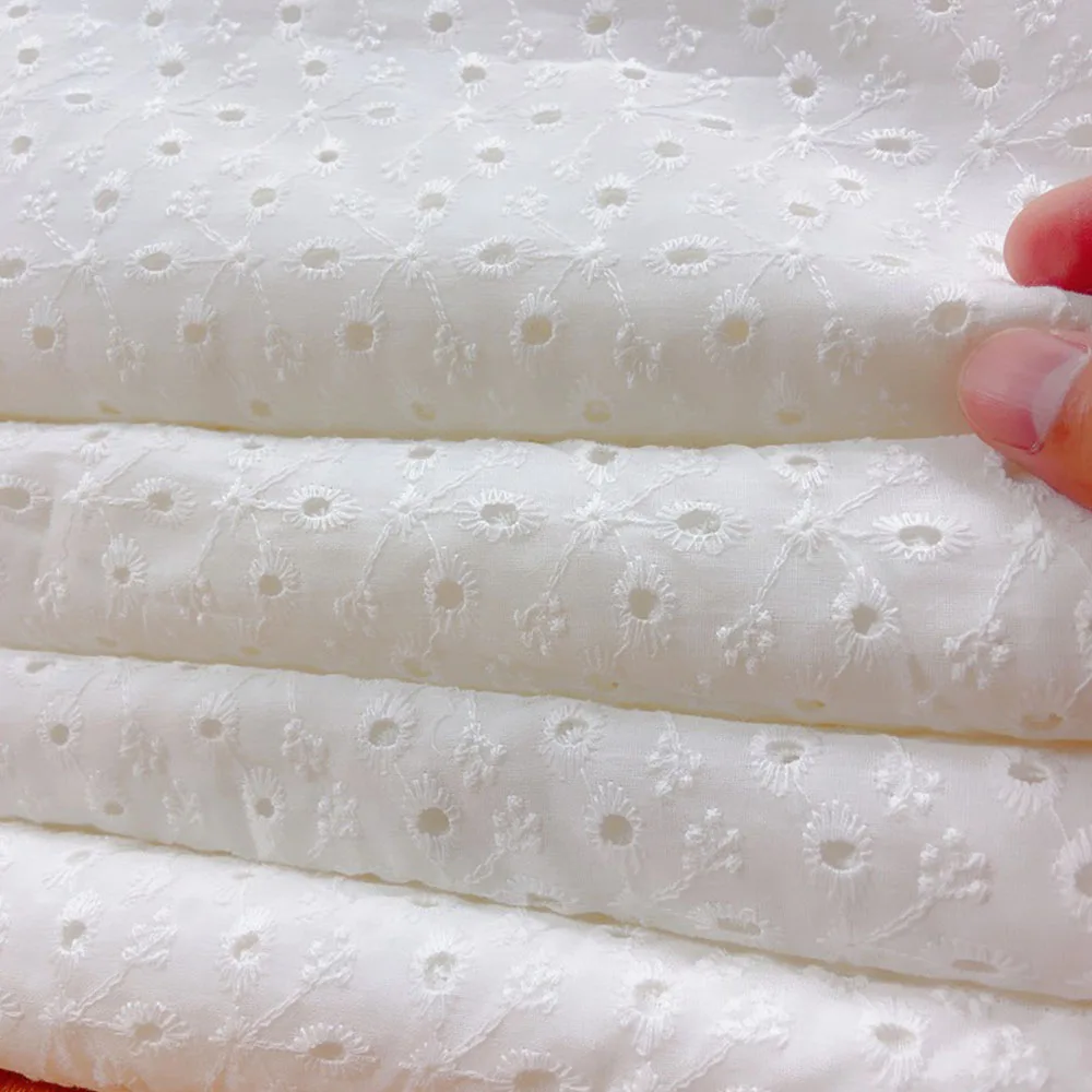 Embroidery Lace 100% Cotton Fabric Water Soluble Hollow Small Flower For Sewing Dress Clothes DIY Handmade Crafting By Half Yard