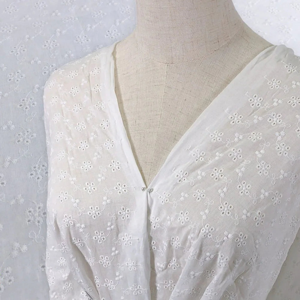 Embroidery Lace 100% Cotton Fabric Water Soluble Hollow Small Flower For Sewing Dress Clothes DIY Handmade Crafting By Half Yard thumbnail 6