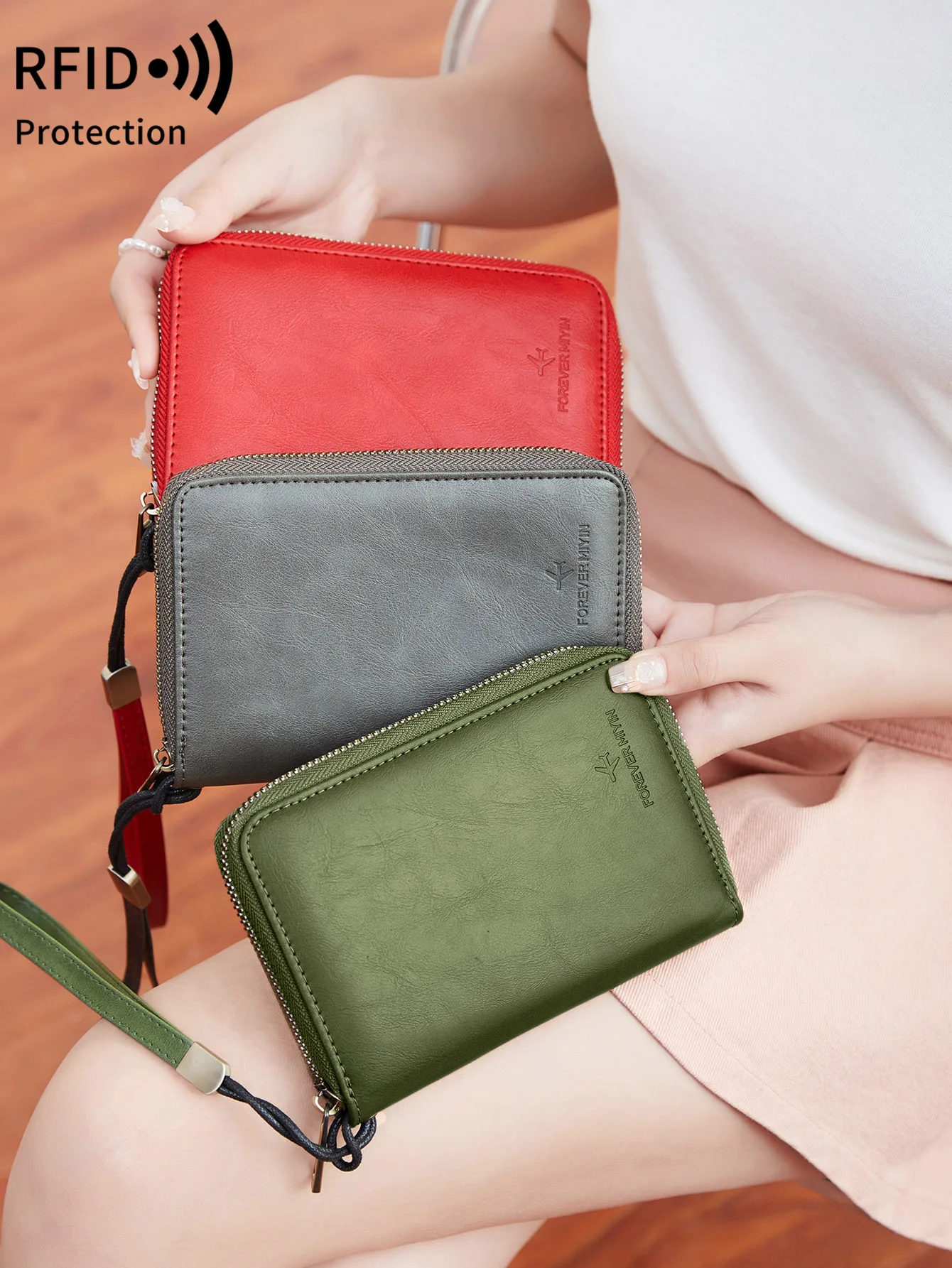 RFID shielded passport wallet PU leather zipper travel credit card bag ID card window multifunctional storage file ticket bag thumbnail 5