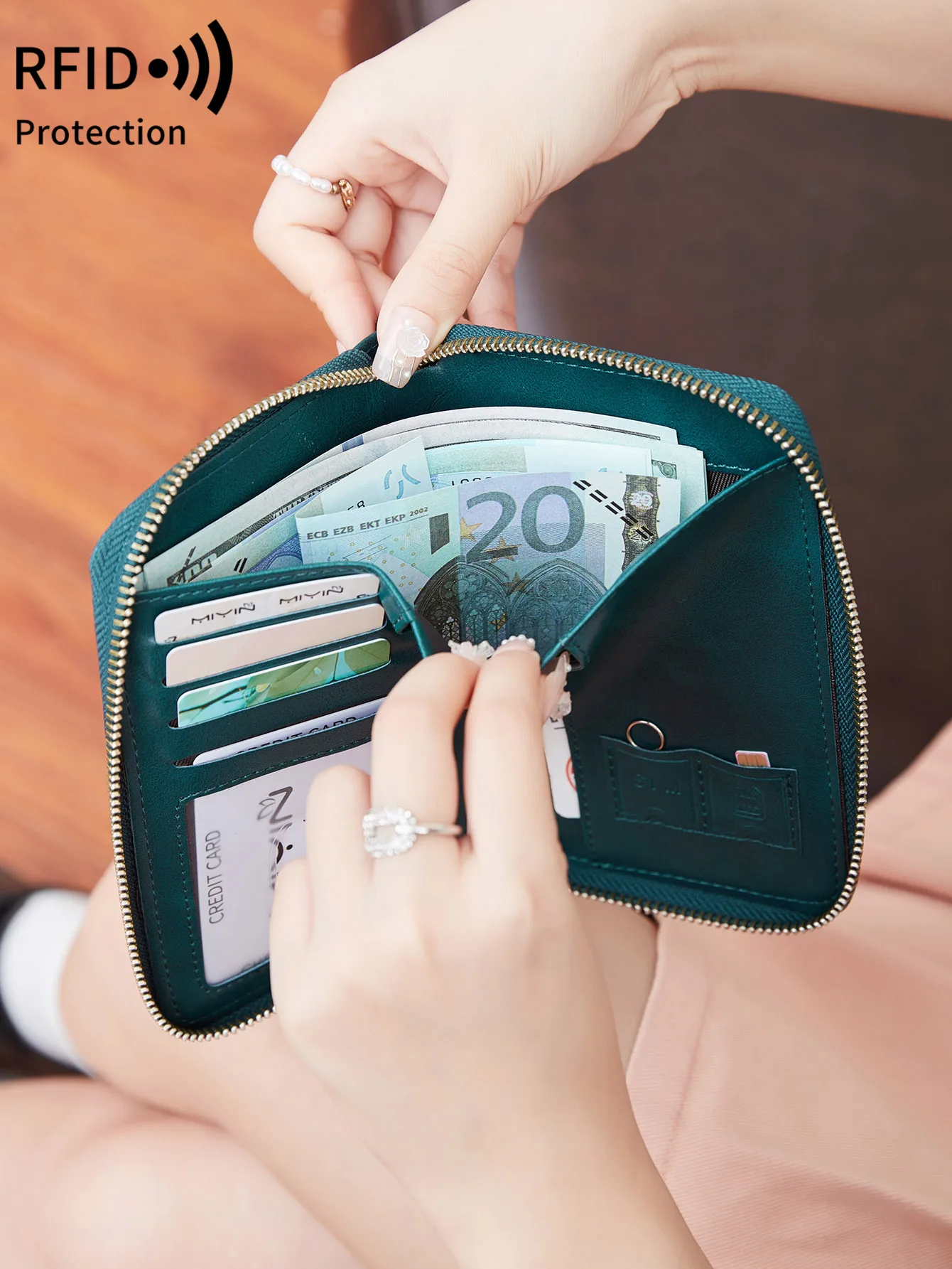 RFID shielded passport wallet PU leather zipper travel credit card bag ID card window multifunctional storage file ticket bag thumbnail 2
