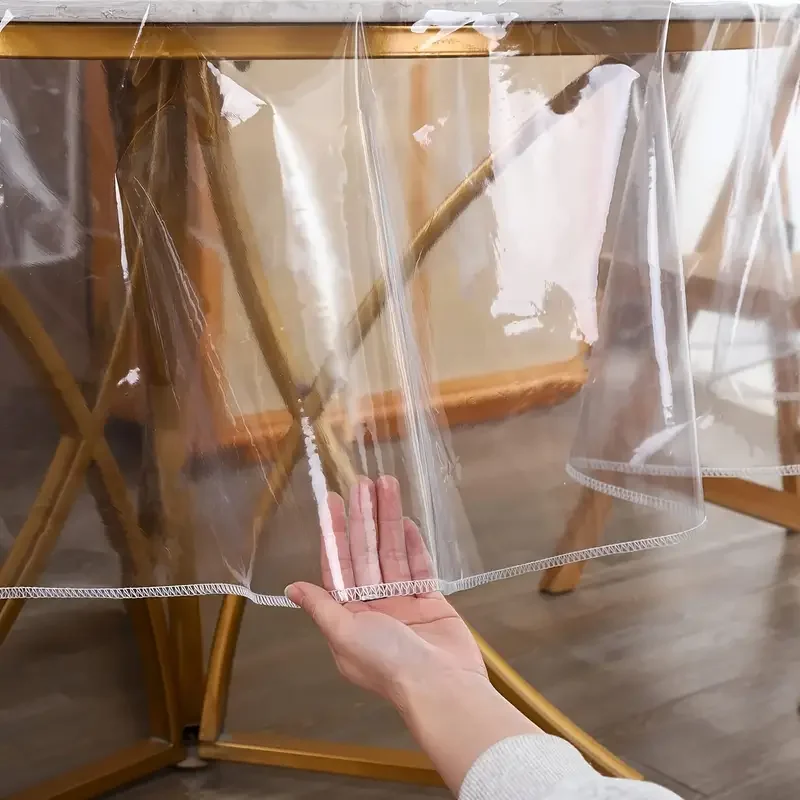 Transparent round plastic tablecloth protective sleeve, waterproof and oil proof PEVA tablecloth thumbnail 2