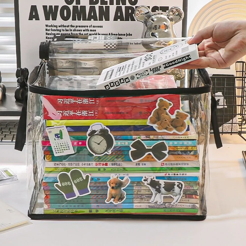 Foldable book box student dormitory classroom book organizer transparent waterproof household book organizing storage box thumbnail 2