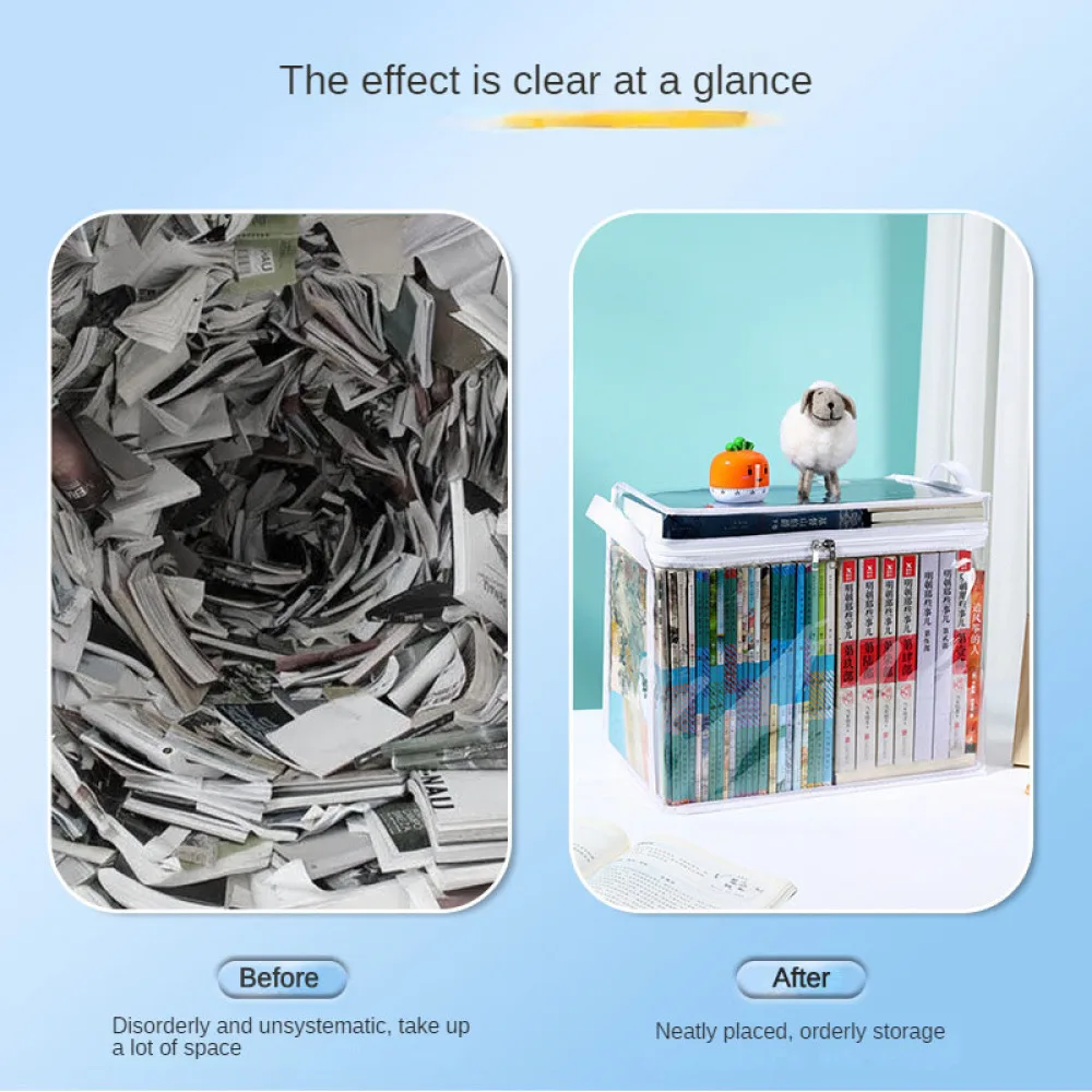Foldable book box student dormitory classroom book organizer transparent waterproof household book organizing storage box thumbnail 4