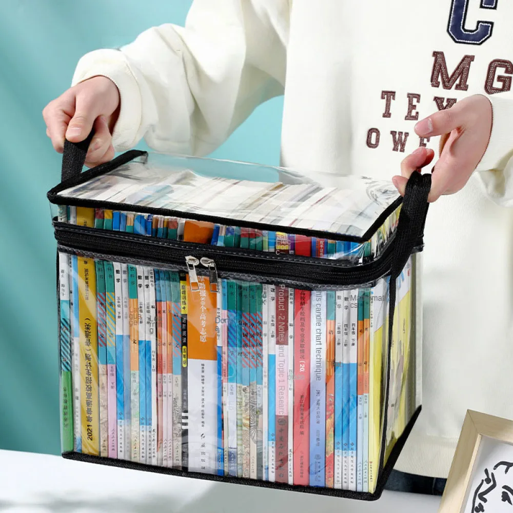 Foldable book box student dormitory classroom book organizer transparent waterproof household book organizing storage box thumbnail 3