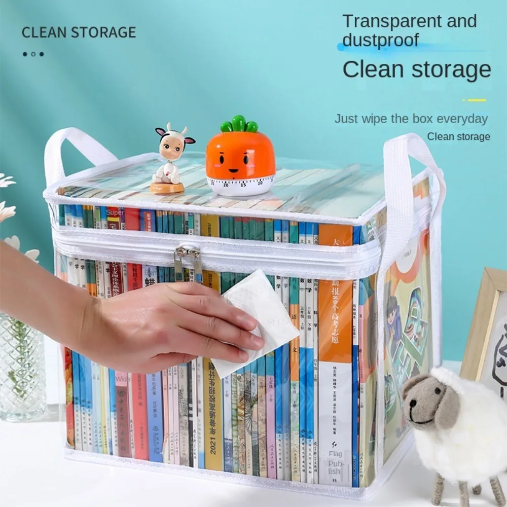 Foldable book box student dormitory classroom book organizer transparent waterproof household book organizing storage box thumbnail 5