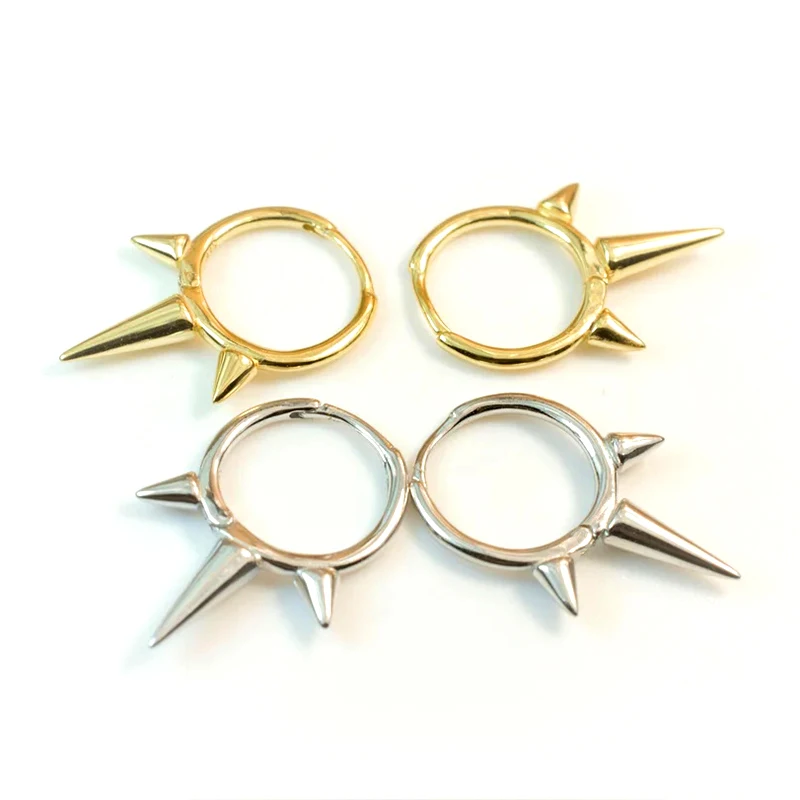 925 Sterling Silver Needle Personalized Spiked Pointed Hoop Earrings Simple Perforated Round Earrings Fashion Party Jewelry thumbnail 3