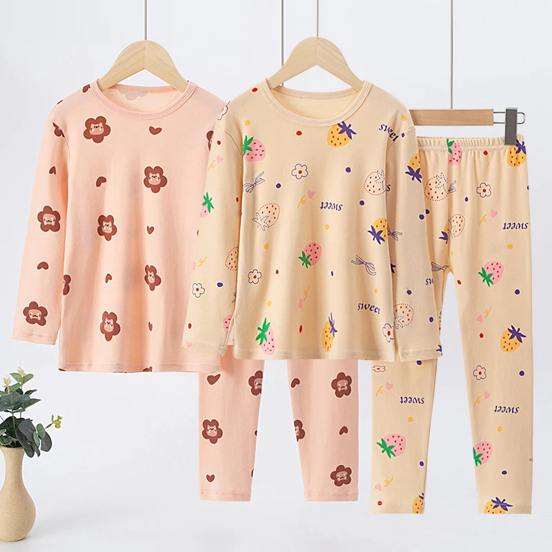 2 Pack 2024 new autumn and winter long-sleeved trousers cotton thermal underwear suit boys and girls leisure and comfortable sui thumbnail 3