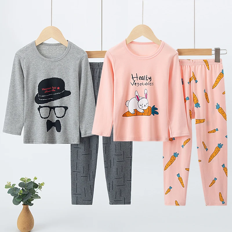 2 Pack 2024 new autumn and winter long-sleeved trousers cotton thermal underwear suit boys and girls leisure and comfortable sui thumbnail 4