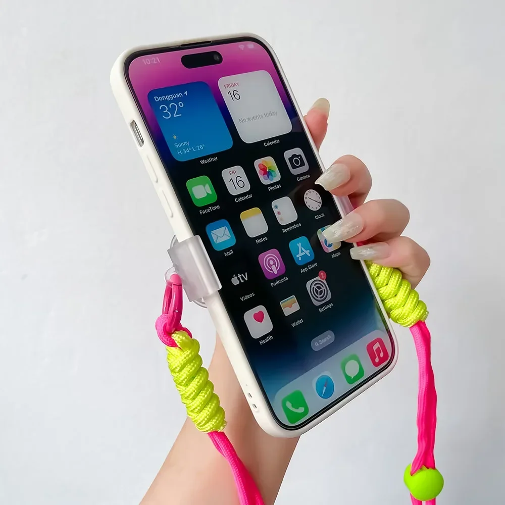 For iPhone 16 16E 17 15 14 13 12 Pro Max Love Heart Back Clip Lanyard Bracket Chain Crossbody Cord Cute Flower Phone Strap Case thumbnail 5