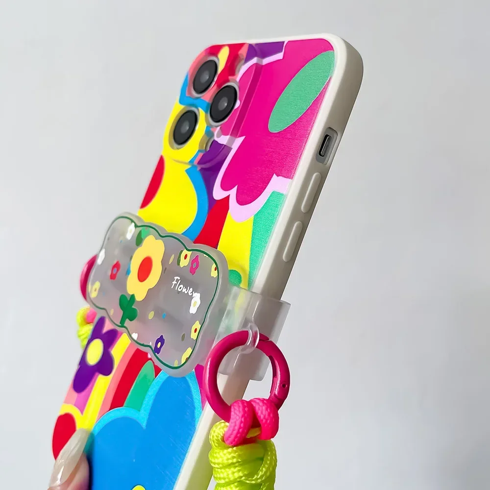 For iPhone 16 16E 17 15 14 13 12 Pro Max Love Heart Back Clip Lanyard Bracket Chain Crossbody Cord Cute Flower Phone Strap Case thumbnail 4