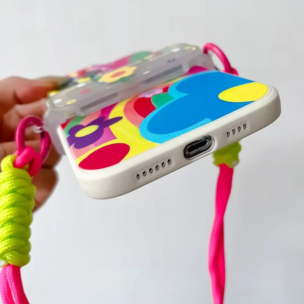For iPhone 16 16E 17 15 14 13 12 Pro Max Love Heart Back Clip Lanyard Bracket Chain Crossbody Cord Cute Flower Phone Strap Case thumbnail 6