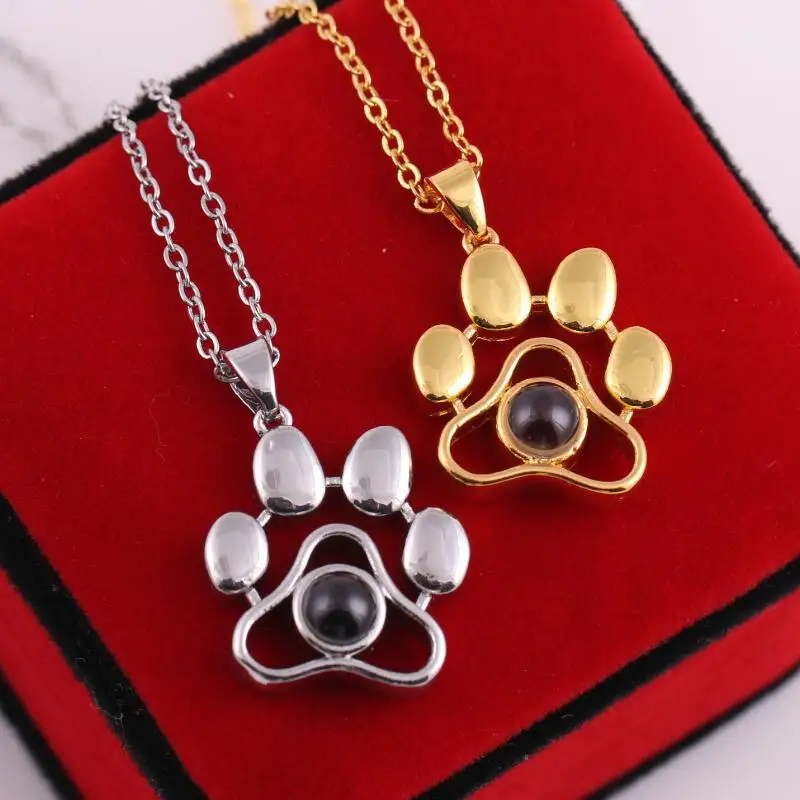 Custom Color Photo Projection Necklace Dog Paw Copper Pendant Titanium Steel Chain 2025 Girlfriend Mom Festival Romantic Gifts thumbnail 2