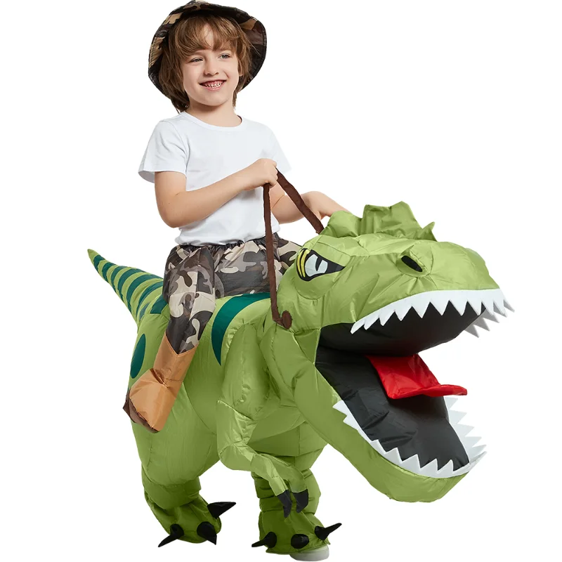 Animal Cartoon Riding T-Rex Inflatable Costume Nursery Kids Dinosaur Role Playing Game Adult Kids Chasing Game Birthday Gift thumbnail 2