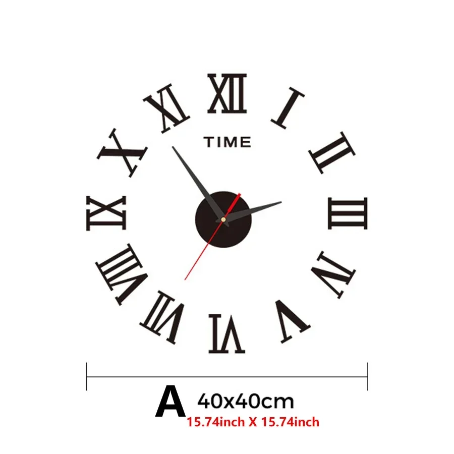 Large Size 3D DIY Silent Wall Clock Black/Gold/Silver Simple Modern Punch-Free Wall Sticker Clock thumbnail 2