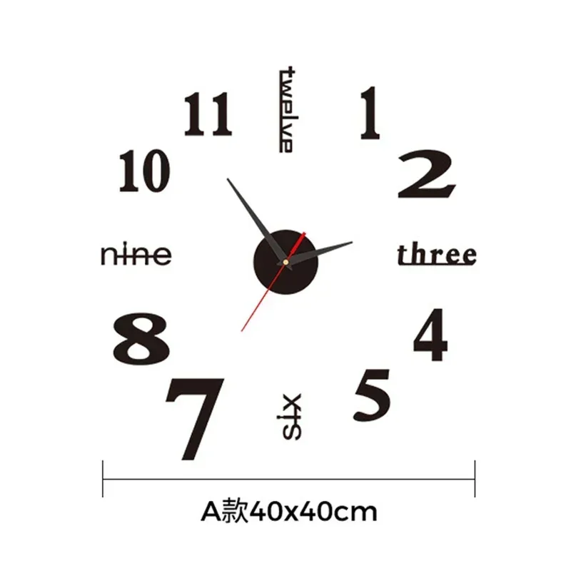Large Size 3D DIY Silent Wall Clock Black/Gold/Silver Simple Modern Punch-Free Wall Sticker Clock thumbnail 4