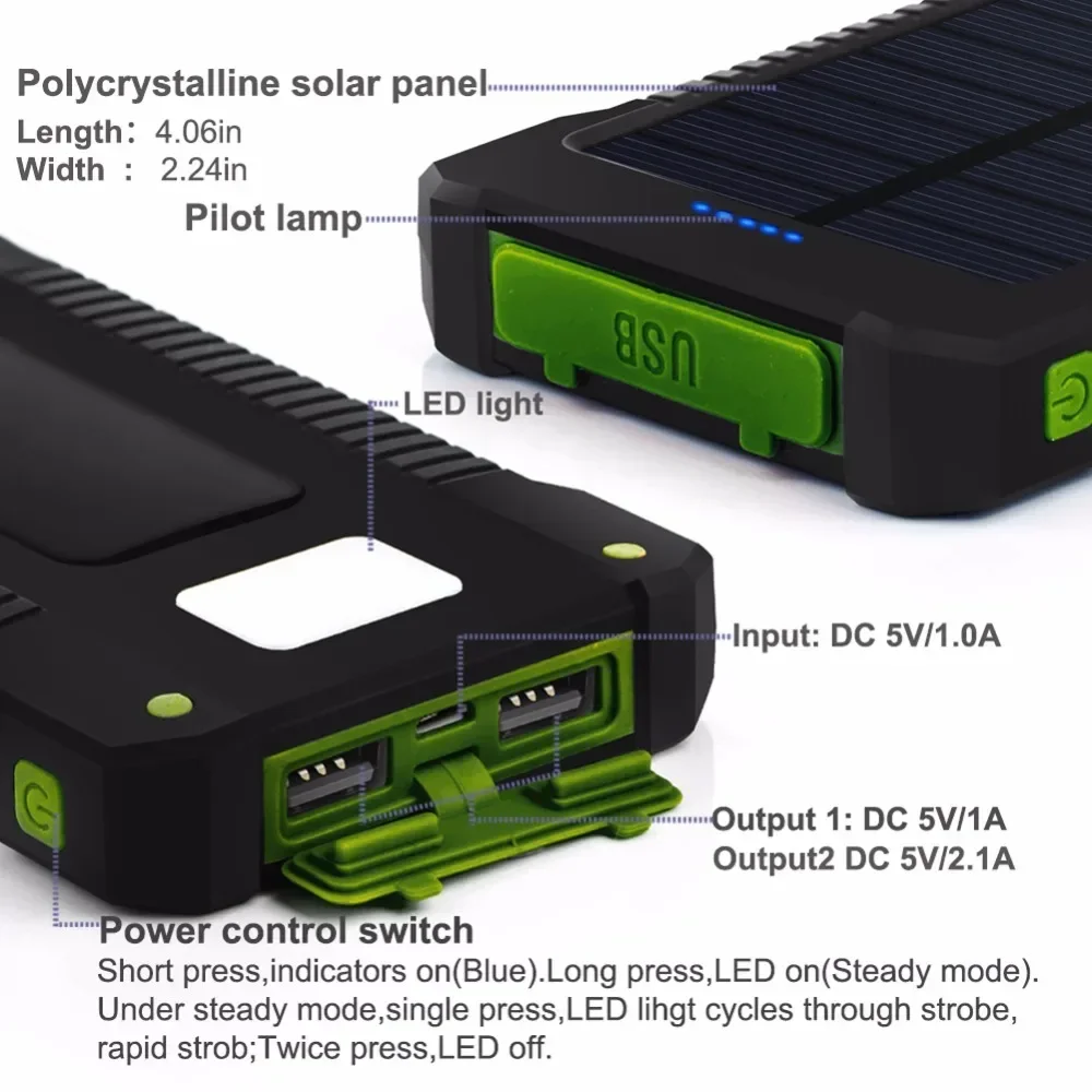 H  020000mAh Solar Power Bank Portable External Battery Double USB Fast Charging Powerbank Phone Charger For Smart Mobile Phone thumbnail 2