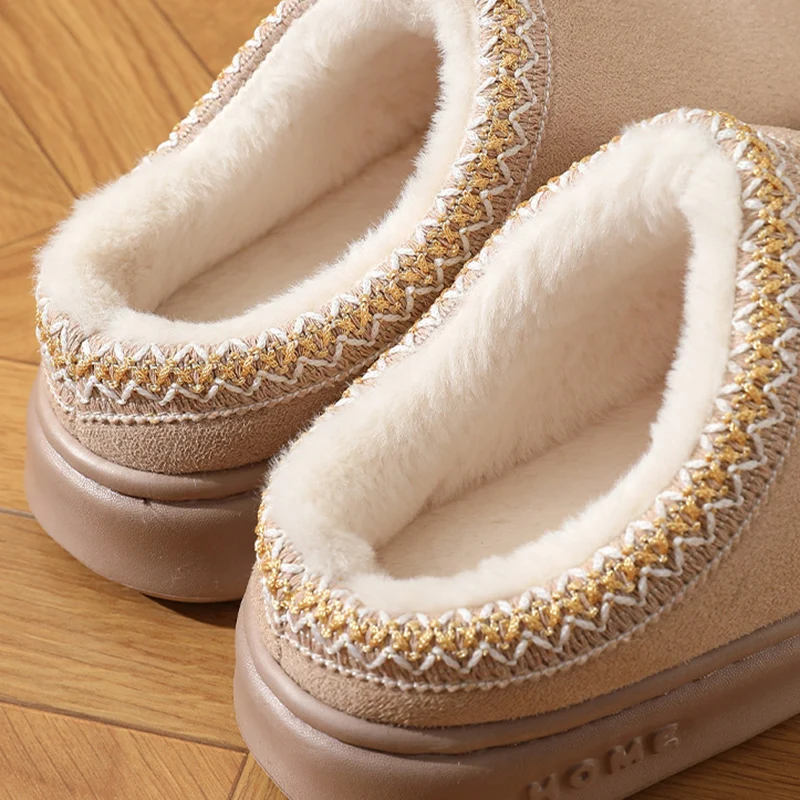 New Fashion Fluffy Platform Slippers for Women 2025 Winter Plush Warm Cotton Shoes Woman Comfort Non Slip Unisex Home Slippers thumbnail 6
