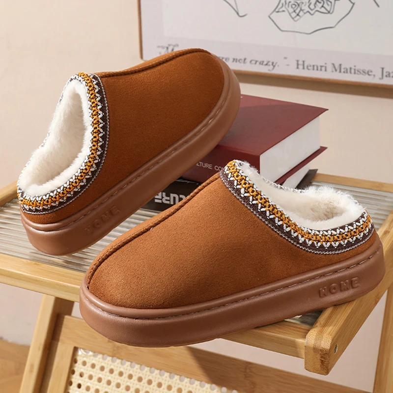 New Fashion Fluffy Platform Slippers for Women 2025 Winter Plush Warm Cotton Shoes Woman Comfort Non Slip Unisex Home Slippers thumbnail 3