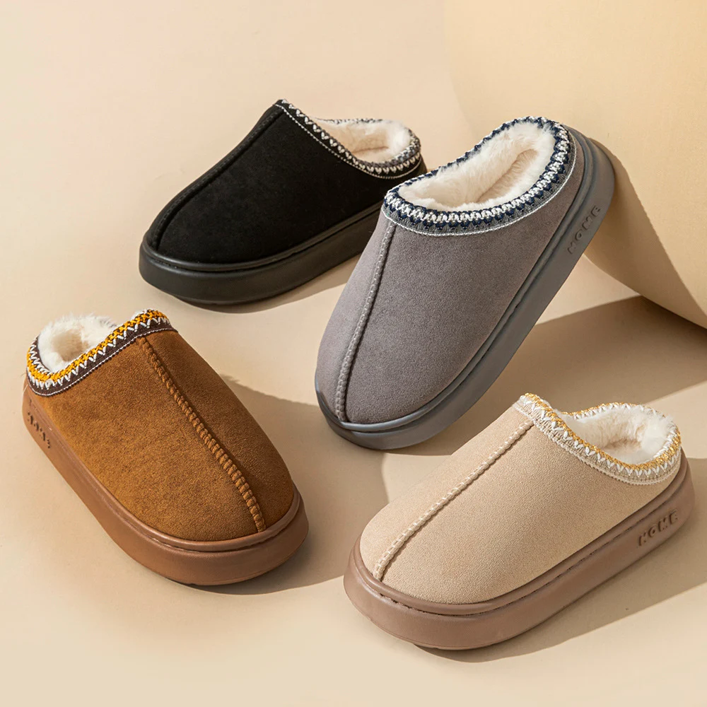 New Fashion Fluffy Platform Slippers for Women 2025 Winter Plush Warm Cotton Shoes Woman Comfort Non Slip Unisex Home Slippers thumbnail 2