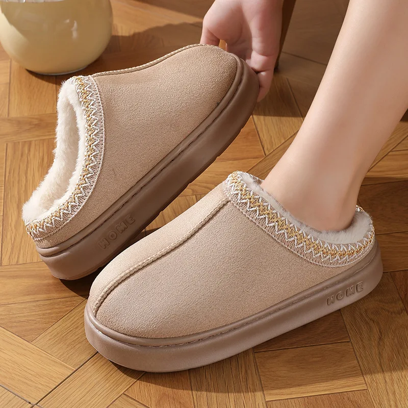 New Fashion Fluffy Platform Slippers for Women 2025 Winter Plush Warm Cotton Shoes Woman Comfort Non Slip Unisex Home Slippers thumbnail 4