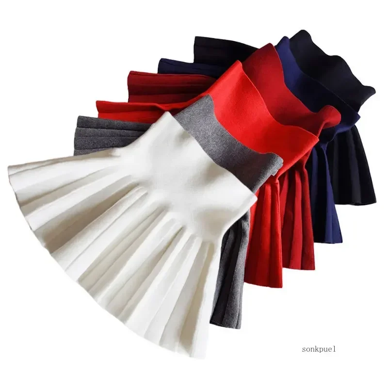Baby Girls Knit Skirt Autumn Winter Princess Pleated Children School High Waist Mini Tutu Skirts Kids Clothing thumbnail 2