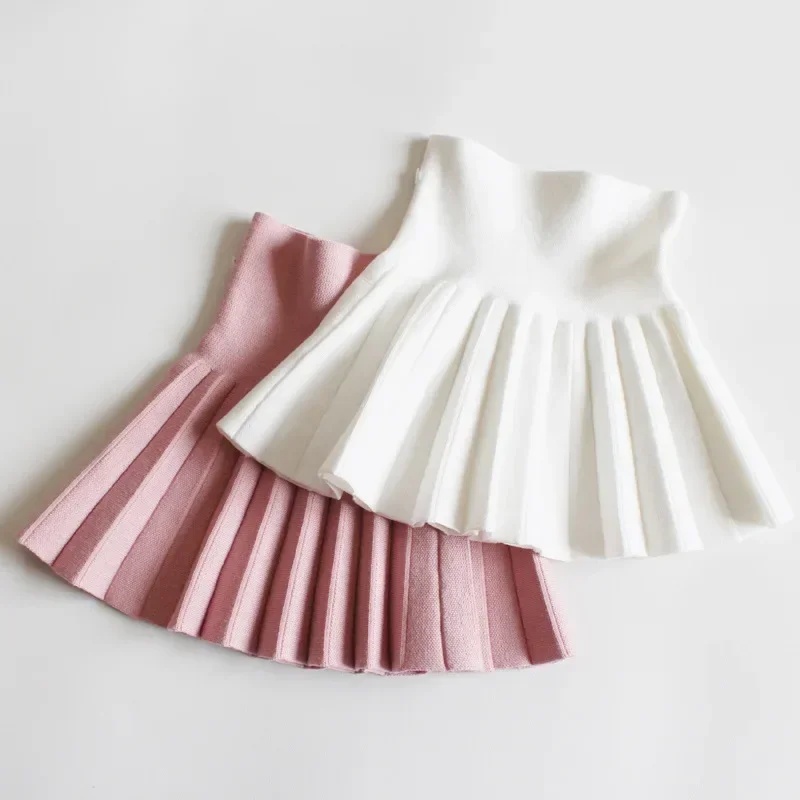 Baby Girls Knit Skirt Autumn Winter Princess Pleated Children School High Waist Mini Tutu Skirts Kids Clothing thumbnail 4