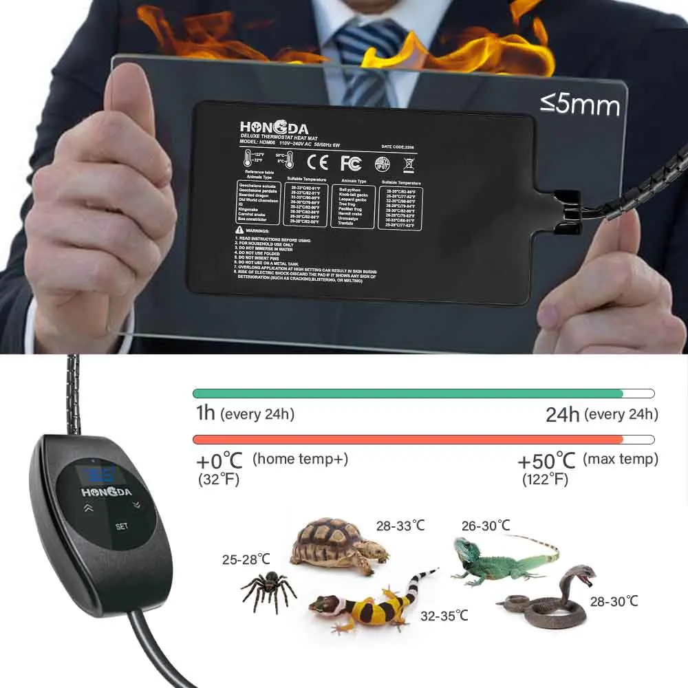 6/11/23/36W PVC Reptile Heating Pad Warmer Heat Mat with Adujustable Thermostat Indoor Garden Plants Seedling Aquarium Terrarium thumbnail 4