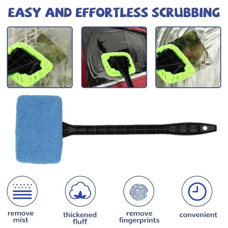 Car Window Cleaner Brush Kit, Windshield Cleaning Wash Tool Glass Wiper with Long Handle, Auto Skylight Towel, Car Accessories thumbnail 4