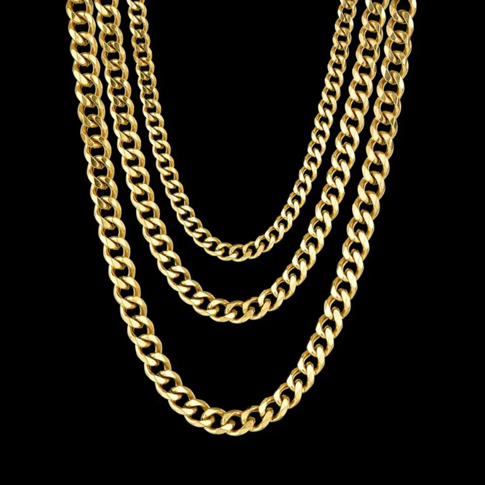 Simple Stainless Steel Cuban Chain Necklace for Men Gold Silver Color Metal Chain On The Neck Choker Jewelry Party Male DIY Gift thumbnail 3