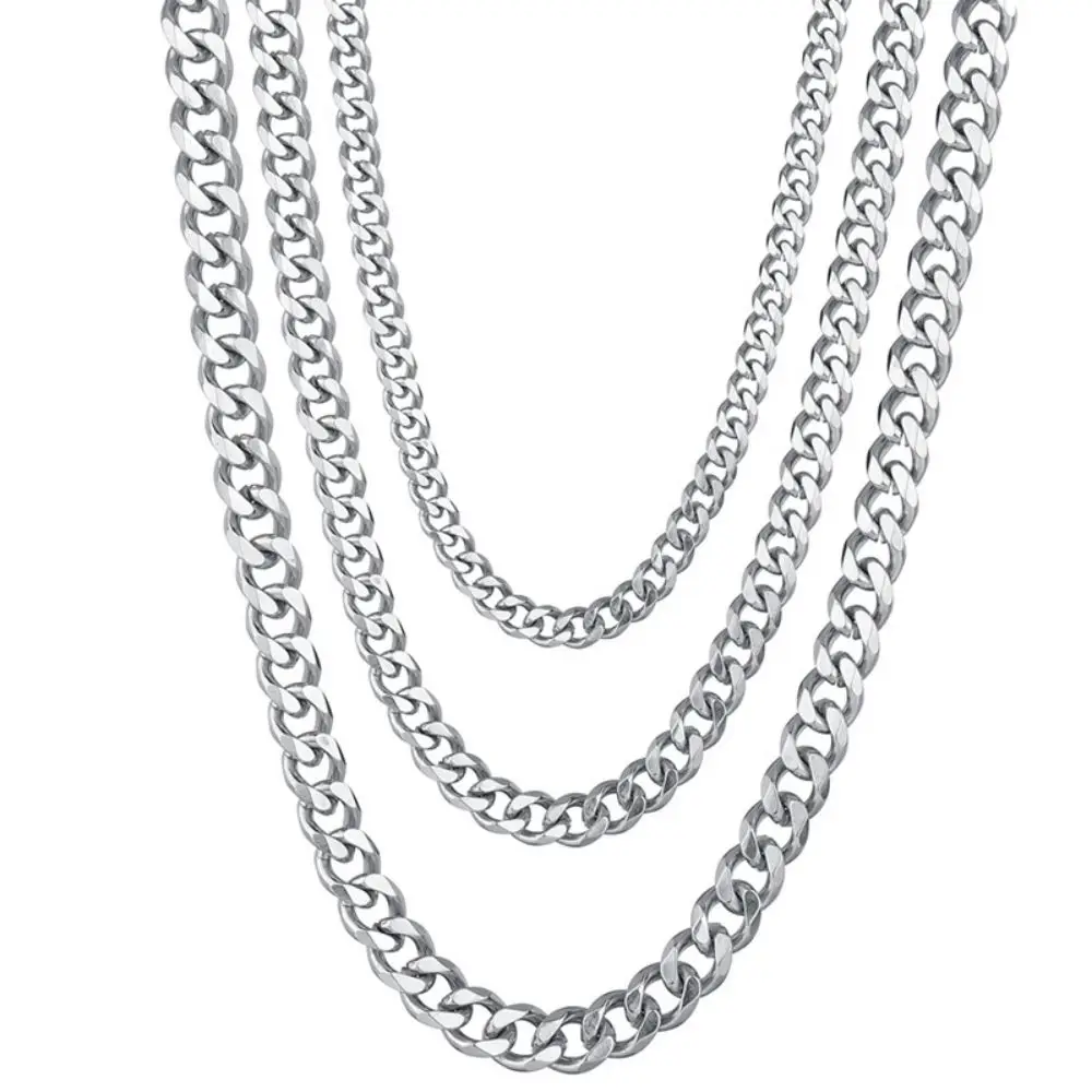 Simple Stainless Steel Cuban Chain Necklace for Men Gold Silver Color Metal Chain On The Neck Choker Jewelry Party Male DIY Gift thumbnail 5
