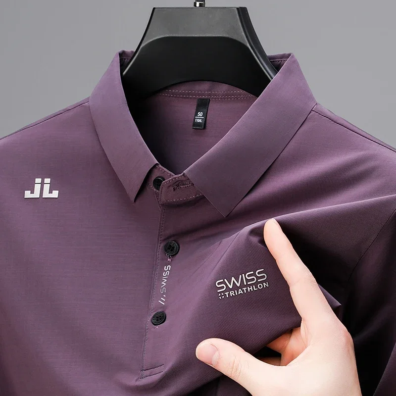 New Men's Business Casual Short Sleeved Shirt with Badge Solid Color Polo Shirt Fashionable Breathable Comfortable Versatile Top thumbnail 6